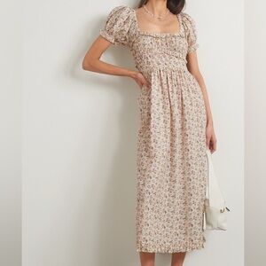 Doen Floral Midi Dress in Cream and Pink